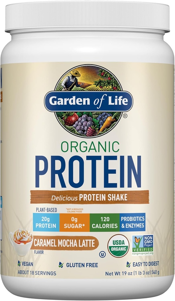 Vrt življenja Vegan Protein Powder - Karamela Mocha Latte - 20g Rastlinski proteini, BCAA, probiotiki in prebavni encimi - Gluten-free, Non-GMO