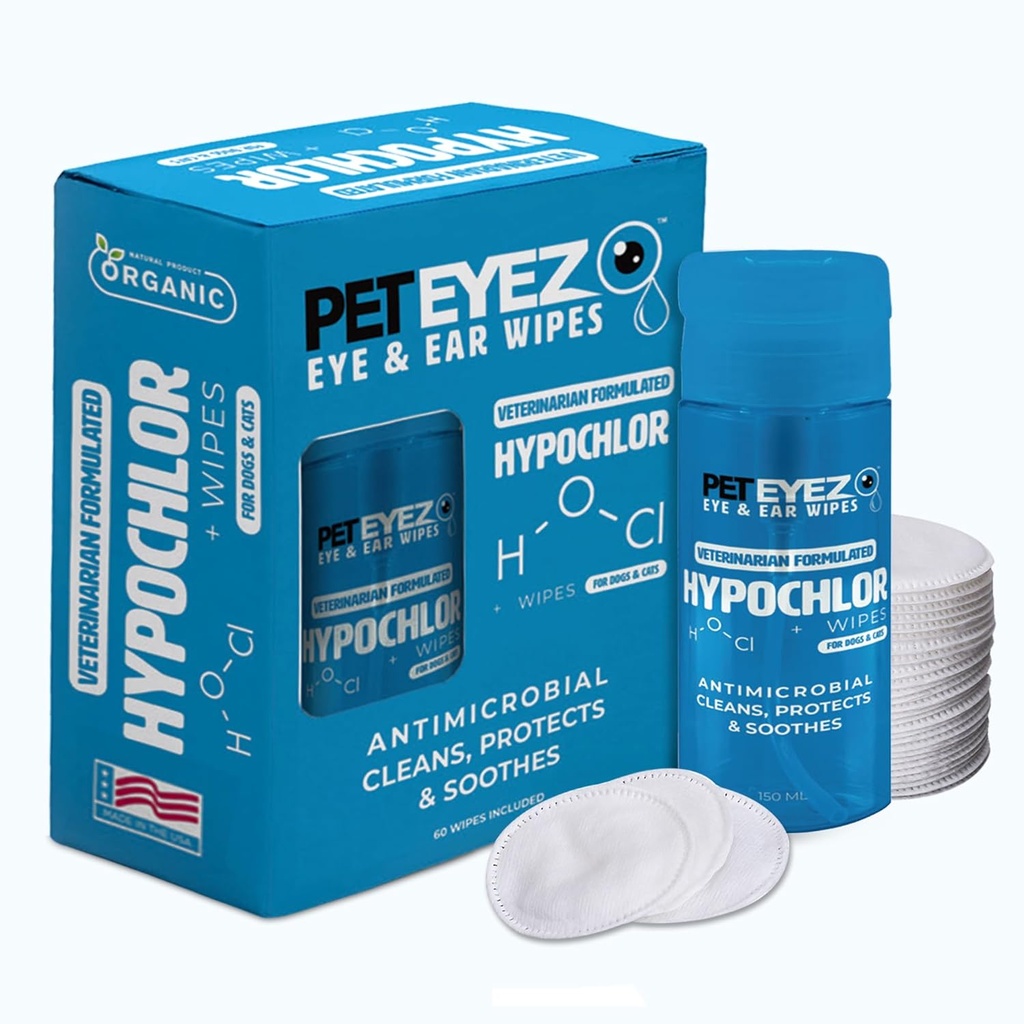 PetEyez Veterinarian Formulated Tear Stain Odstranjevalec raztopine za pse in mačke - hipoalergeno Deodorazirjanje Čistilo za odstranjevanje umazanije, razelektritev in Crust iz ušes, oči, Tačke in rit - 100 robčkov