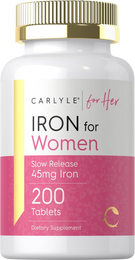 Carlyle Iron Supplement for Women | 200 Slow Release Tablets | from Ferrous Sulfate | Vegetarian, Non-GMO & Gluten Free | for Her
