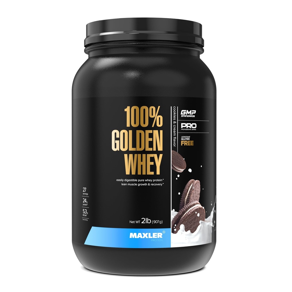 Maxler 100% Golden Whey Protein - 24g beljakovin na serviranje - Premium Whey Protein Powder for Pre Post Workout - hitro absorbira koncentrat sirotke, izolat in hidrolizatna mešanica - Piškotki in krema 2 lb