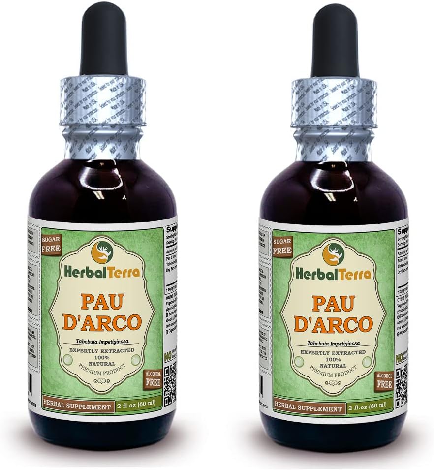 PAU d'arco (Tabebuia Impetiginosa) Glicerit, posušen tekoči ekstrakt brez alkohola (Brand Name: HerbalTerra, Proudly Made in USA) 2x2 fl.oz (2x60 ml)