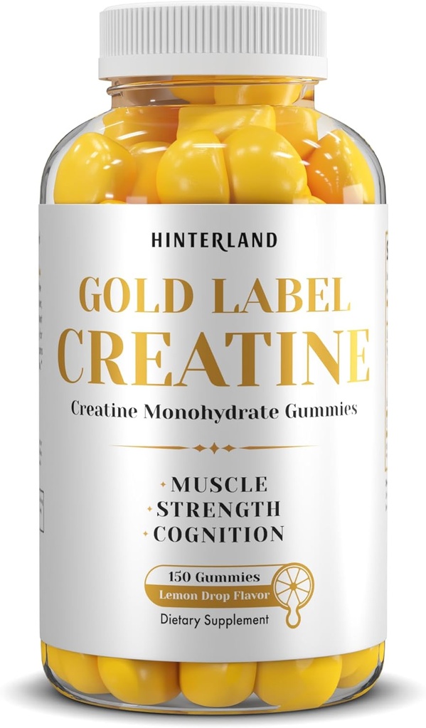 Hinterland Verlag Gold Label Kreatin Monohidrat Gumies za moč, Muscle Building, Brain Health Supplement, 5g na Serving, 150 Gummies (30 Servings).