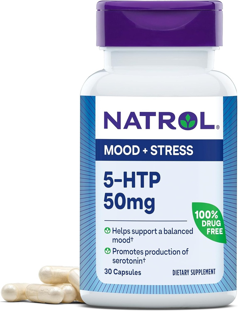 Natrol Mood & Stres 5-HTP 50mg, Prehranska dopolnila pomaga podporo uravnoteženega razpoloženja, 30 Kapsule, 7-30 dan dobave