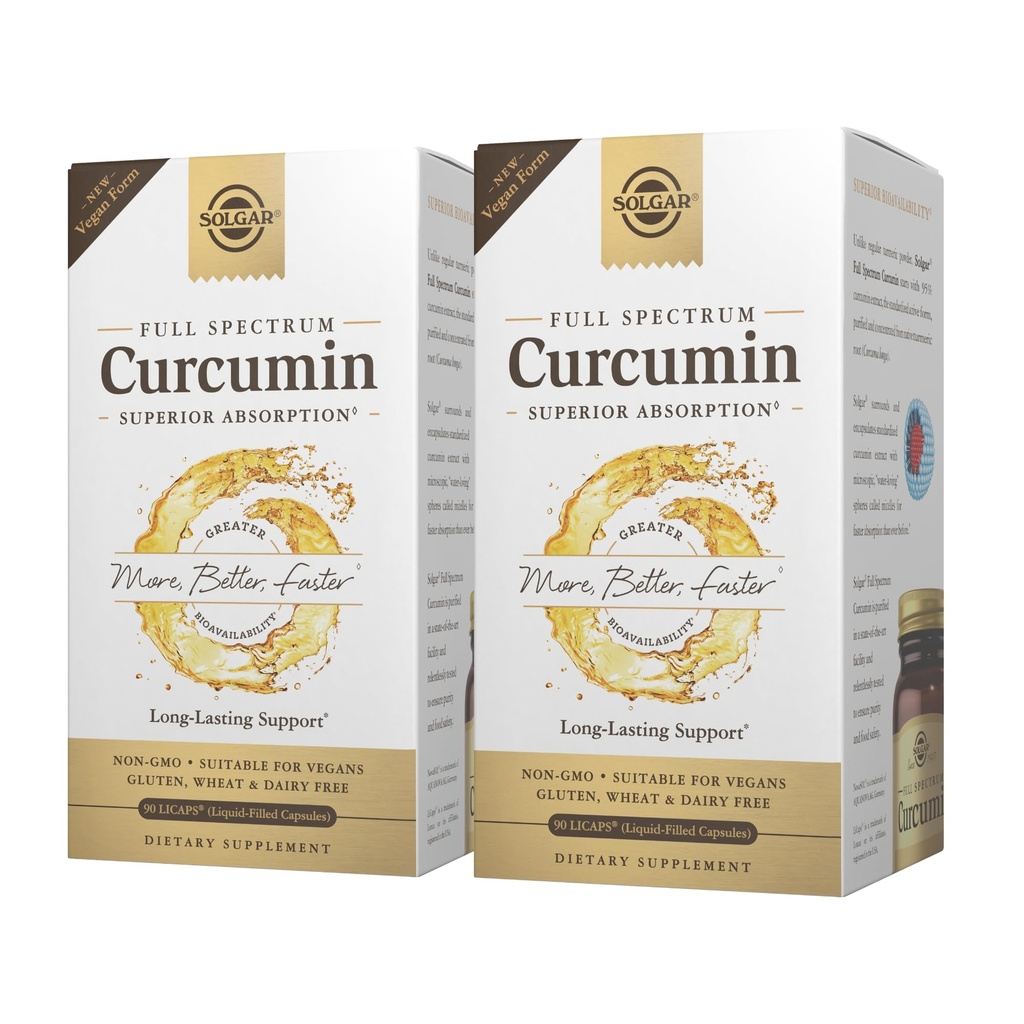 Solgar Full Spectrum Curcumin - 90 LiCap, paket 2 - Vrhunska absorpcija - Možgani, Joint & Imune Health - Non-GMO, Vegan, Gluten Free, Dairy Free - 180 Total Servings