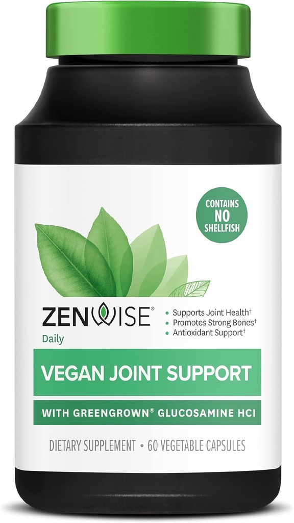 Zenwise Health Certified Vegan dodatek za skupno podporo - glukozamin HCl, kurkuma, in Boswellia Extract - podpira zdravje kosti + sklepov-magnezij in vitamin D (D3 kot Cholekalciferol) - 60 kapsul