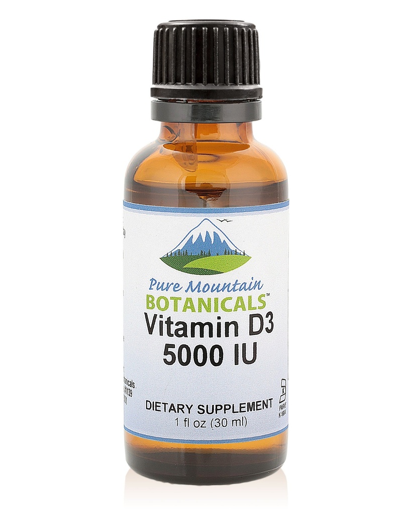 Čisti gorski botaniki Tekoči vitamin D Kapljice - Nearomatizirani Košir D3 Tekoče kapljice v MCT Oil - 5000IU na 1oz steklenička