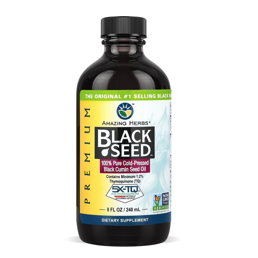 Neverjetna zelišča Premium črno seme olje - hladno stisnjena Nigella Sativa Aids v prebavni zdravje, Imunska podpora, Možganske funkcije, Skupna mobilnost, Gluten brezplačno, Non GSO - 8 Fl Oz