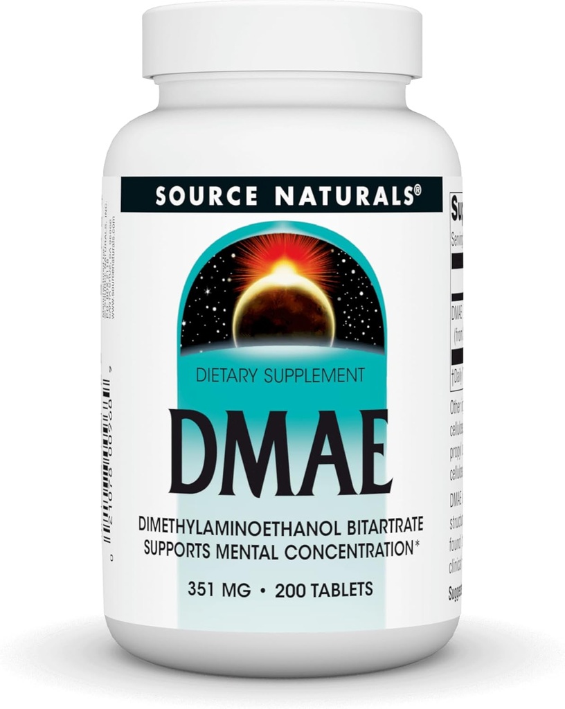 Vir Naturals DMAE, Dimetilaminoetanol Bitartrat - Podpira duševno koncentracijo - 200 Tablete