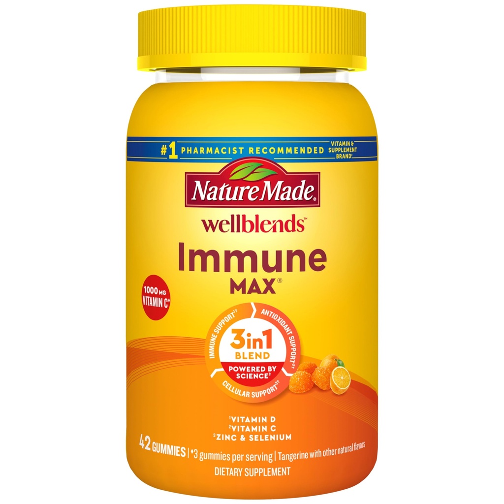 Narava narejene Wellblends ImmuneMAX Gummies, Vitamin C 1000mg + cink, Selen, & Vitamin D3 5000 i.e., Imunska podpora dodatek, 42 Gummies