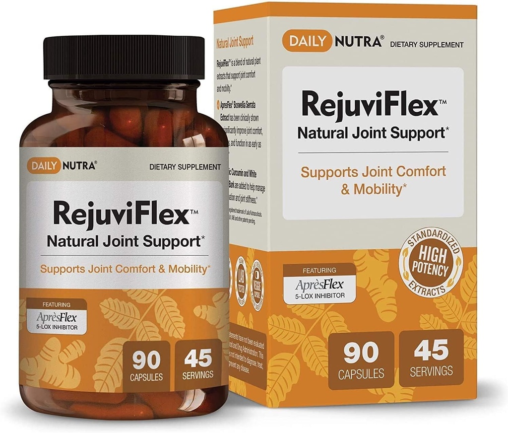 RejuviFlex - Natural Joint Supplement w/ApresFlex Boswellia AKBA, Kurkumin, Piperine & White Willow Bark - za delovanje rok, kolen, splošno skupno zdravje (90 kapsul)
