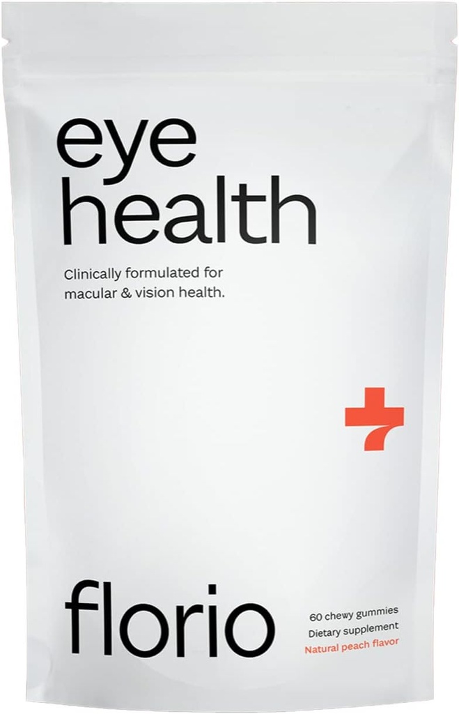Florio Eye Health Gummy Vitamini za odrasle, 2X Lutein & Zeaksantin, Vitamini A, B2, B3, C & E, Preserve Makular & Retinal Health, Boji oksidacijo, 30-dnevno oskrbo, Naravni Peach Flavor