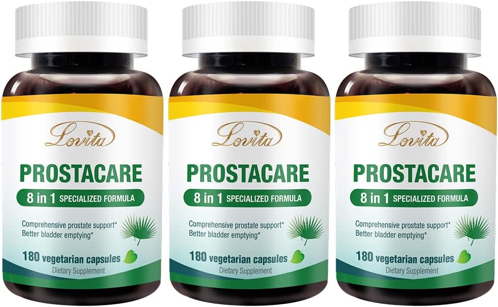 Lovita Prostata Health, 8 v 1 Exclusive Prostata dopolnila za moške z žago Palmetto 500mg, Sting Nettle, Lycopen za normalno pogostost uriniranja, 180 Veggie kapsule (Pack po 3)