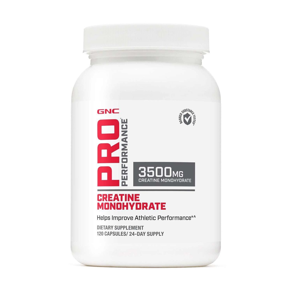 GNC Pro Performance Kreatin Monohidrat 3,5g doplačilo, Izboljša izgradnjo mišic, vzdržljivost in zmogljivost, 120 Kapsule, 24 Servisi