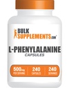 BulkSupplements.com L-fenilalanin kapsule - fenilalanin dodatek, L-fenilalanin 500 mg - brez glutena, 1 kapsula na serviranje, 240 kapsul (paket po 1)