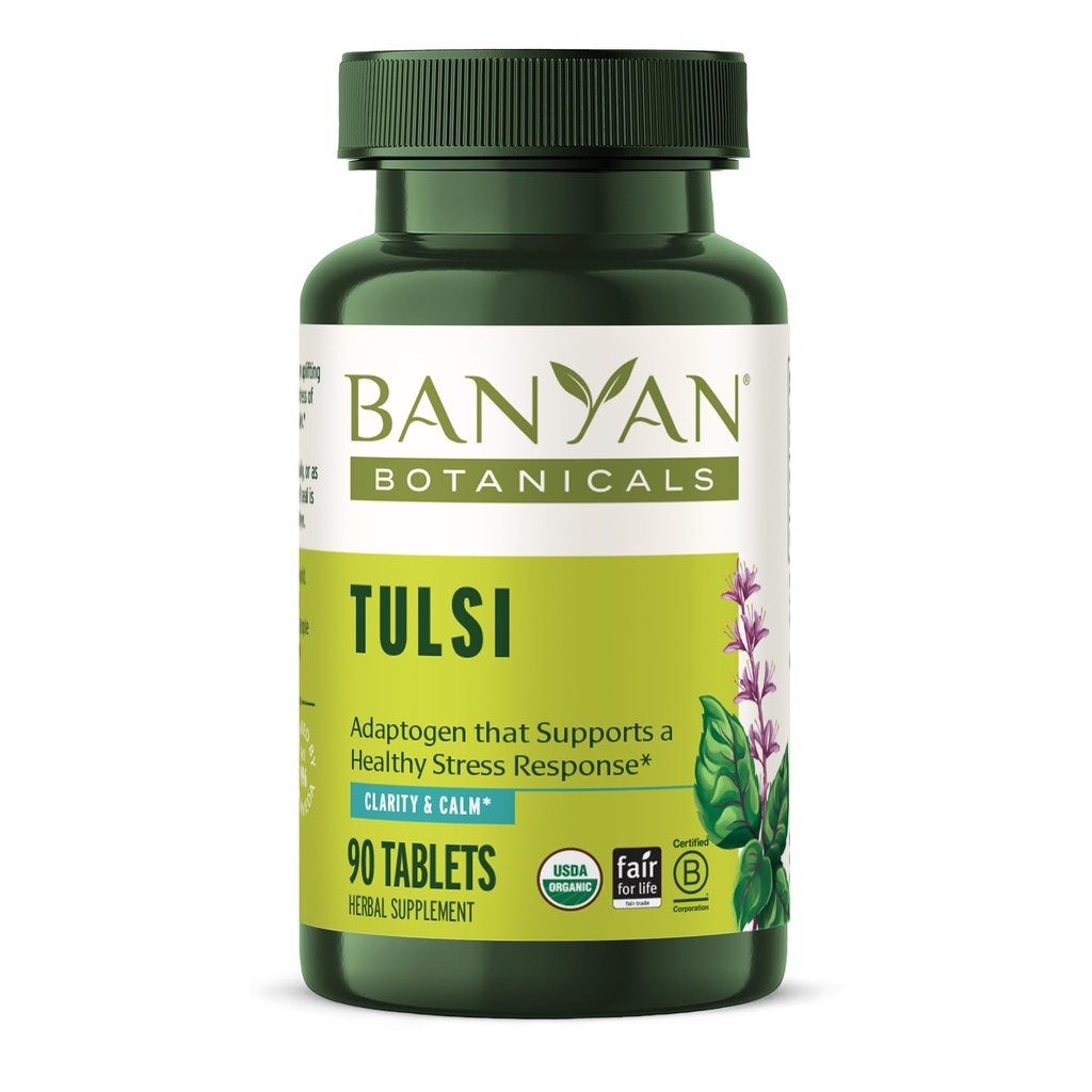 Banyan Botanicals Tulsi (Sveti Bazilij) – Povišanje Adaptogen – Ekološko pljučno in dihalno zdravje Dopolnilo* – 90 tablet – Ne-GMO Trajno vir Vegan