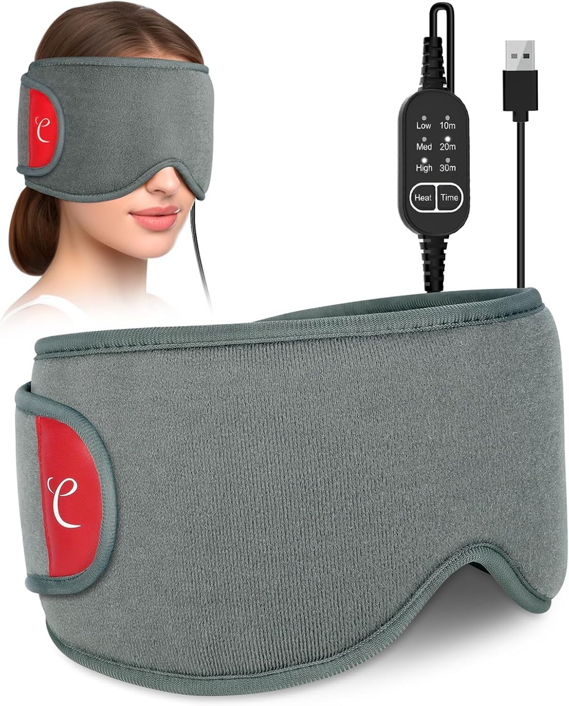 Komfytemp Ogrevane oči maska za suhe oči, USB Noseče oči Ogrevanje Pad, Sinus glavobol Migrena Relief Maska, Toplo stiskanje za oči s 3 Nastavitve toplote in časa
