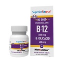 Superior Source No Shot Vitamin B-12 Cyanocobalamin 1000 mcg & Folna kislina 400 mcg - Ponuja energijo, srce, možgane, in stres podporo - 60 Podjezično raztapljanje tablete