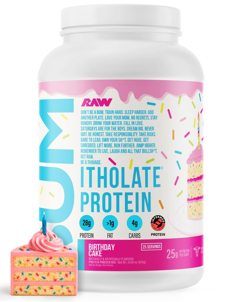 RAW Whey izolat beljakovin v prahu, rojstnodnevna torta (CBUM Itolate Protein) - 100% travnato-krmna športna prehrana v prahu za rast mišic in regeneracijo - nizko maščobo, nizko karboksi - 25 Serving