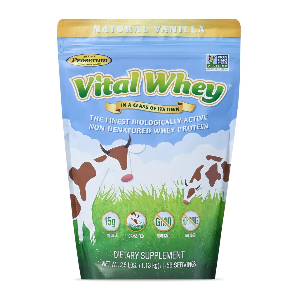 Grass-Fed Whey Protein Powder for Immune Vitality, Natural Vanilla 2.5lbs (56 Servings), 15g Protein per Serve, Vital Whey, Clean Holistics, Wellness Nutrition