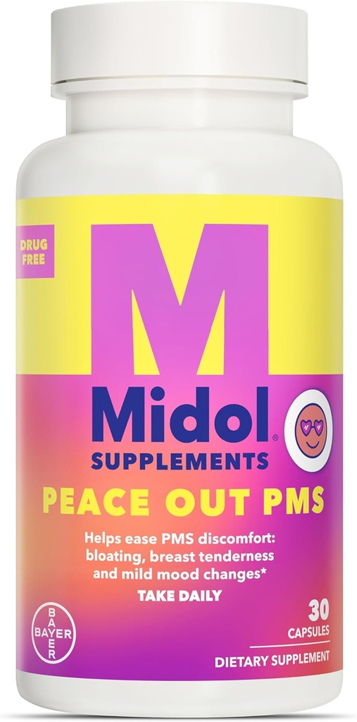 MIDOL dopolnila Peace Out PMS, PMS podpora dodatek, oblikovan z Chasteberry za pomoč lažje prsi nežnost in blage spremembe razpoloženja, tudi z Ginger Powder & Valerian Extract, 30 Count