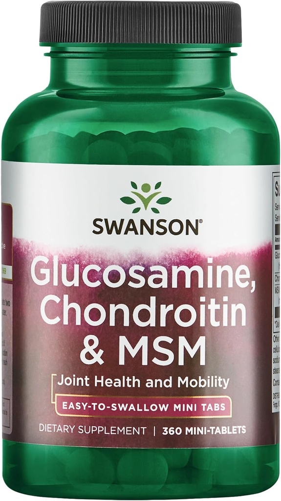 Swanson Mini-Tabs Glukozamin Chondroitin & Msm Joint Mobility Flexibility Comfort Cartilage Connective Tsue Health Support 750/600/300 Milligrams 360 Tabs