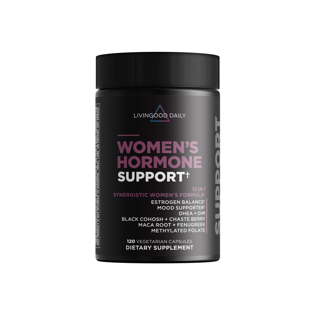 Livingood Daily Women’s Hormone Support Supplement, Estrogen Balance z Fenugreek, Black Cohosh, Chasteberry, DIM, Natural PMS & Menopause Support, Non GSO, Gluten Free, vegetarijanske kapsule, 120 Ct