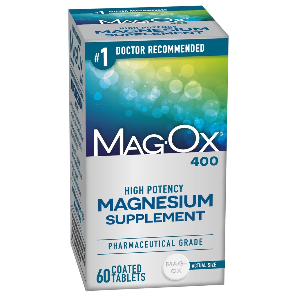Mag-Ox 400 Magnezij dodatek, farmacevtska stopnja magnezijev oksid z 482 mg na odmerek, 60 tablet