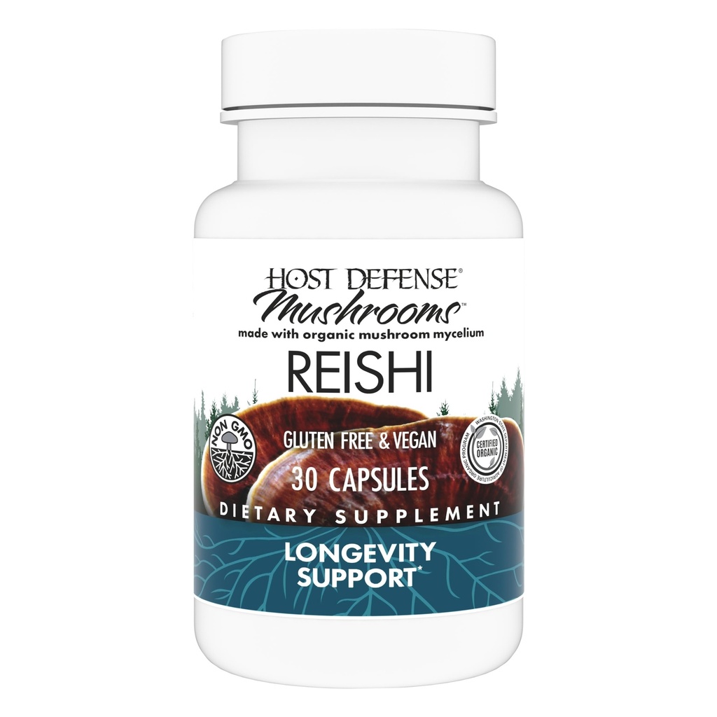 Host Defense Reishi Kapsule - Heart & Immune Health Support - Gobe dopolnilo za podporo energije in vitalnosti - Reishi dodatek za pomoč splošno dobro počutje - 30 Kapsule (15 Serving)