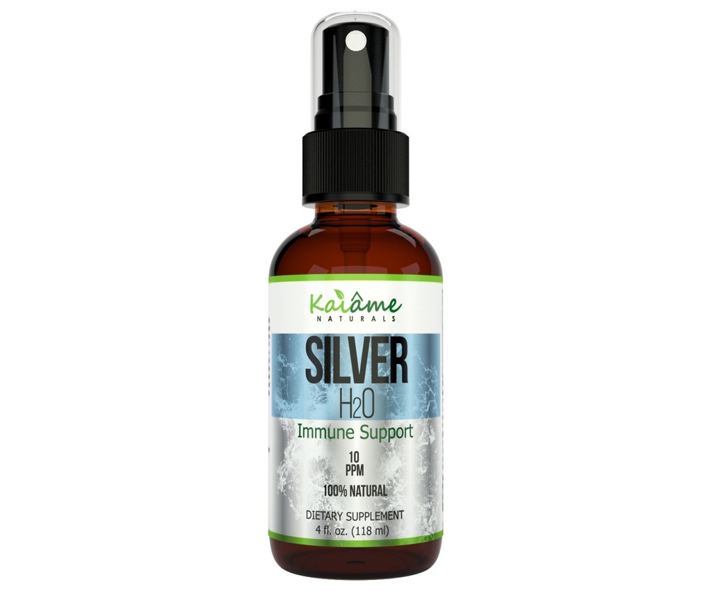 Kaiame Naturals Coloidal Silver, Ionic Silver Solution, 10 PPM, Velika 4 oz Spray v stekleni steklenici, Naravne imunske podpore dodatek, varno za odrasle, otroke in hišne živali