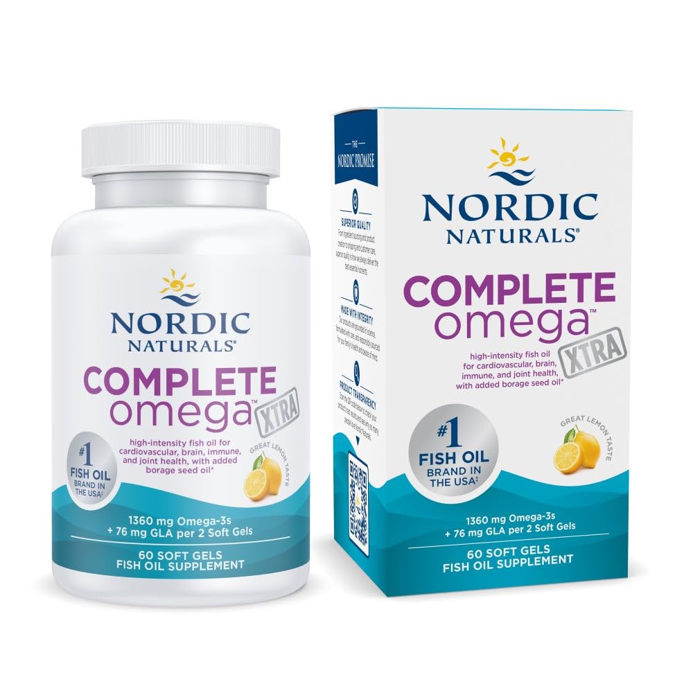 Nordic Naturals Complete Omega Xtra, Lemon - 60 Soft Gels - 1360 mg Omega-3 + 76 mg GLA - Zdrava koža - Kognicija - Non-GMO - 30 Servinges