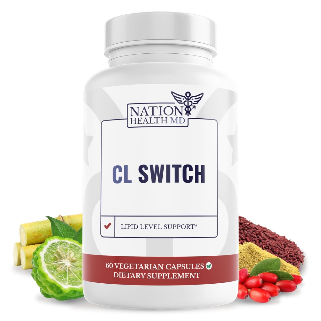 CL Switch – Heart Wellness Supplement – Podpira zdrave ravni holesterola in krvnega tlaka že v normalnem razponu* – s Citrus Bergamot, Berberine, Red Yeast Rice – 60 kapsul
