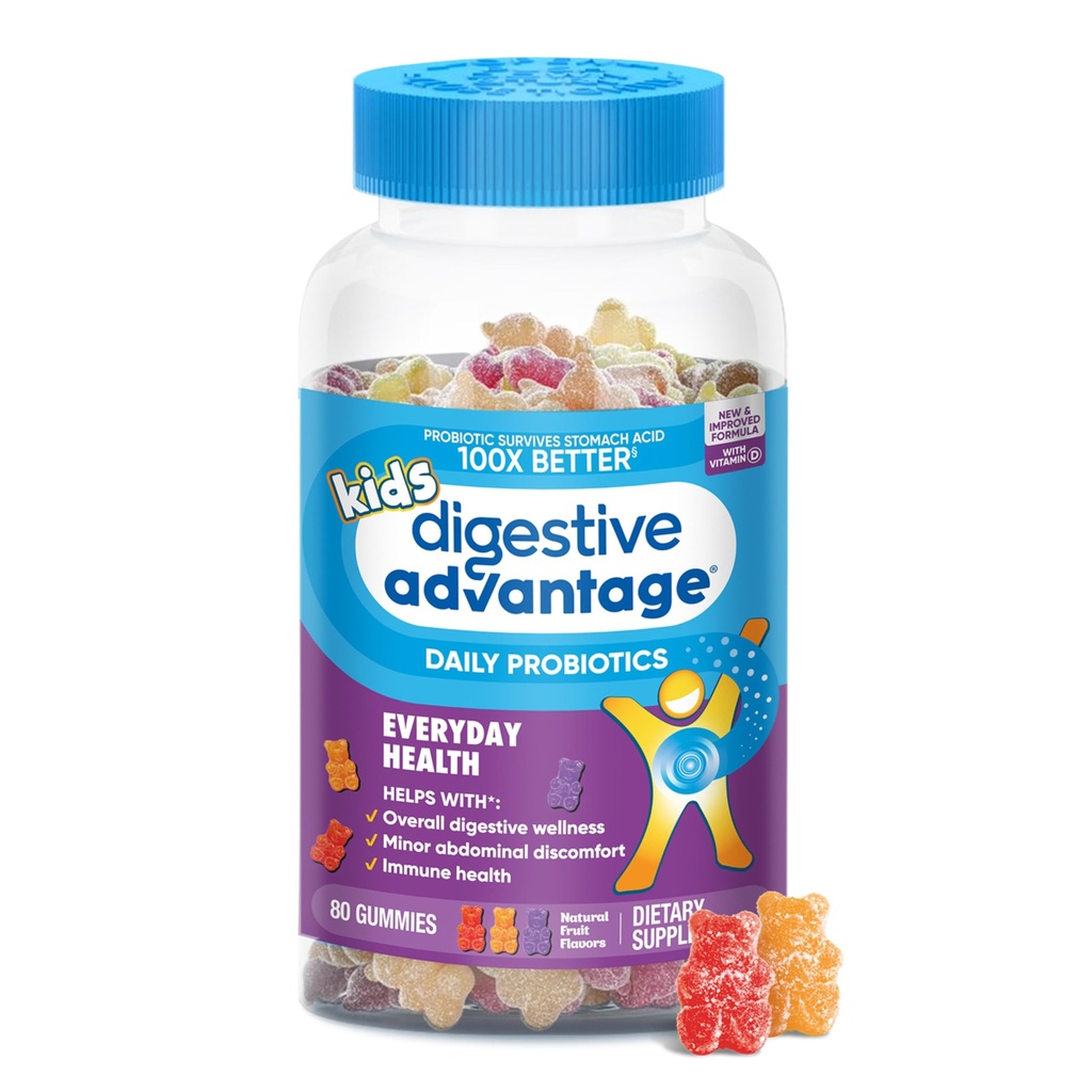 Prebavne prednosti Dnevni probiotični Gummy za otroke, Več, Naravne sadne arome, 80.0 Število