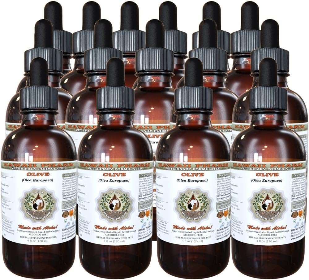 HawaiiPharm Olive (Olea europaea) Ekološki posušen list Veterinarska Naravna Brezalkohol Tekoči ekstrakt, Pet Zeliščni dodatek 15x4 oz
