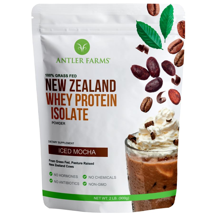 Mravljinske farme - 100% Grass Fed Nova Zelandija Whey Protein izolat, Iced Mocha Flavor, 2 lbs - Čista in čista, 6 Sestavine, hladno obdelan
