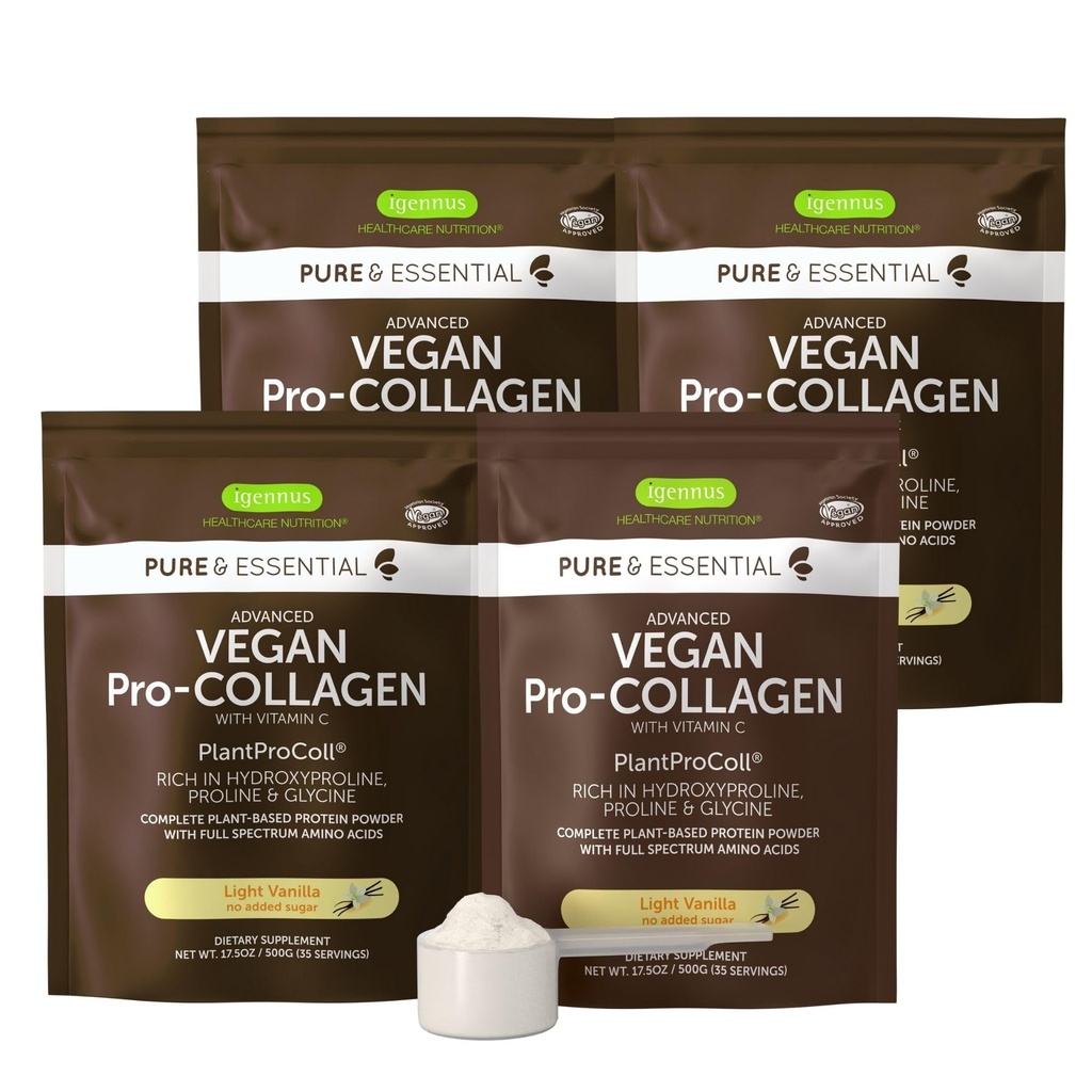 Igennus Advanced Vegan Vanilla Collagen Peptide Powder, okrepljen z Glycine, Proline & Hydroxyprolin & Cofactor Vitamin C, Non GSO, Vegetarian Rastlina temelji Kolagen Powder Booster, 140 Servings