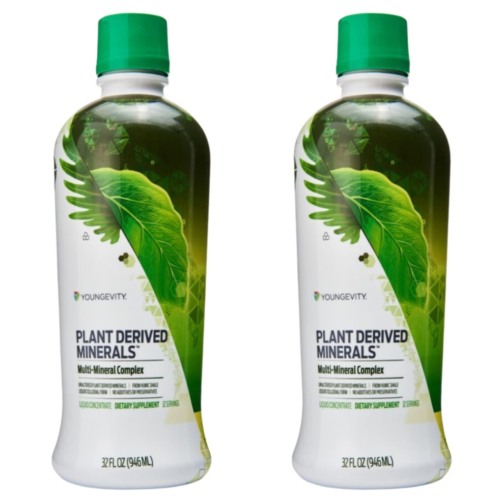 Youngevity Plant Devived Tekoči minerali - 77+ Naravni Nespremenjeni sled Minerali - 19.000mg Rastlinski mineralni trdni delci - Koloidna oblika Humic Shale - (32 oz Pack po 2)