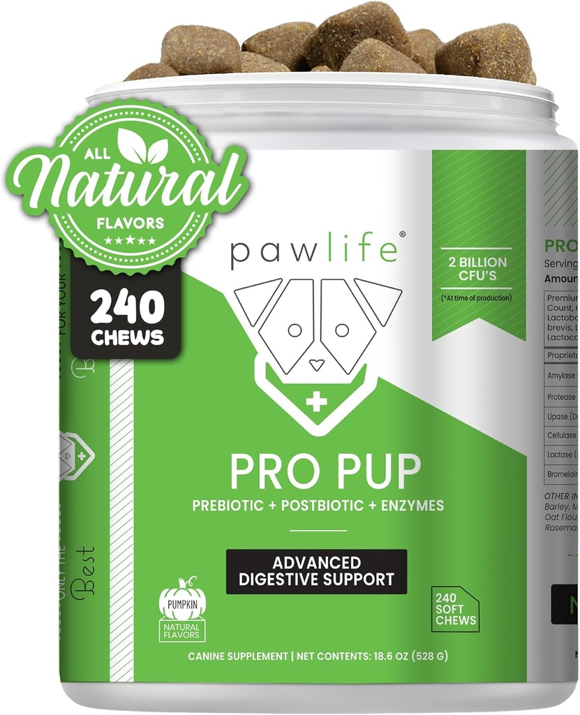 Probiotiki za pse - Driska Relief, Gut Health Support, Zaprtje Relief, Prebavna zdravstvena podpora - Vet Priporočeni Probiotiki za pse - 240 Soft Chews Da psi radi - Bučna aroma