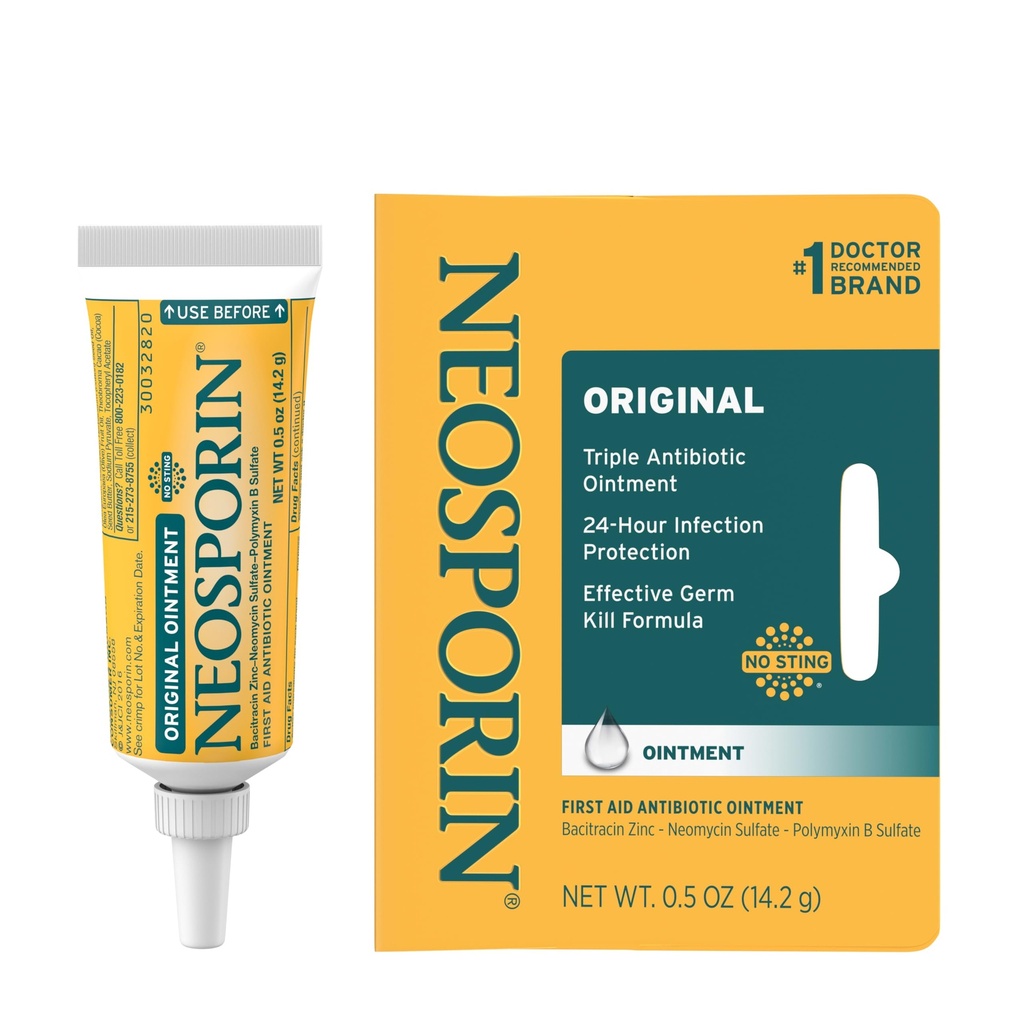 Neosporin Original Prva pomoč Antibiotično mazilo z Bacitracin cink za zaščito pred okužbami, zdravljenje ran in brazgotina videz minimizator za manjše rezine, luske in opekline,.5 oz