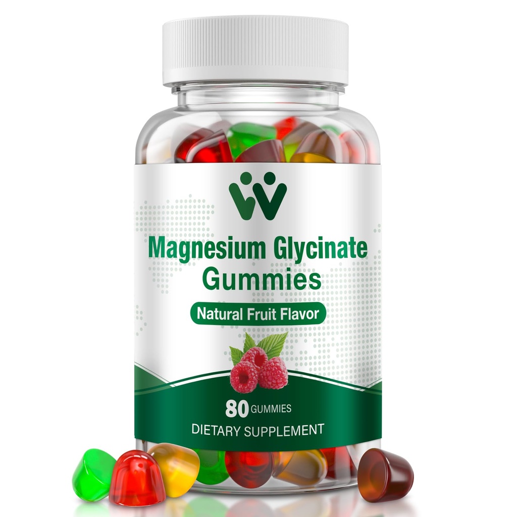 Magnezij Glycinate Gumies 400 Mg, brez sladkorja Magnezije Gumiji za otroke in odrasle z L-treonatom, kalcij in vitamini B6+D3, 80 Štetje Magnezij Glicinat Mešane sadne arome