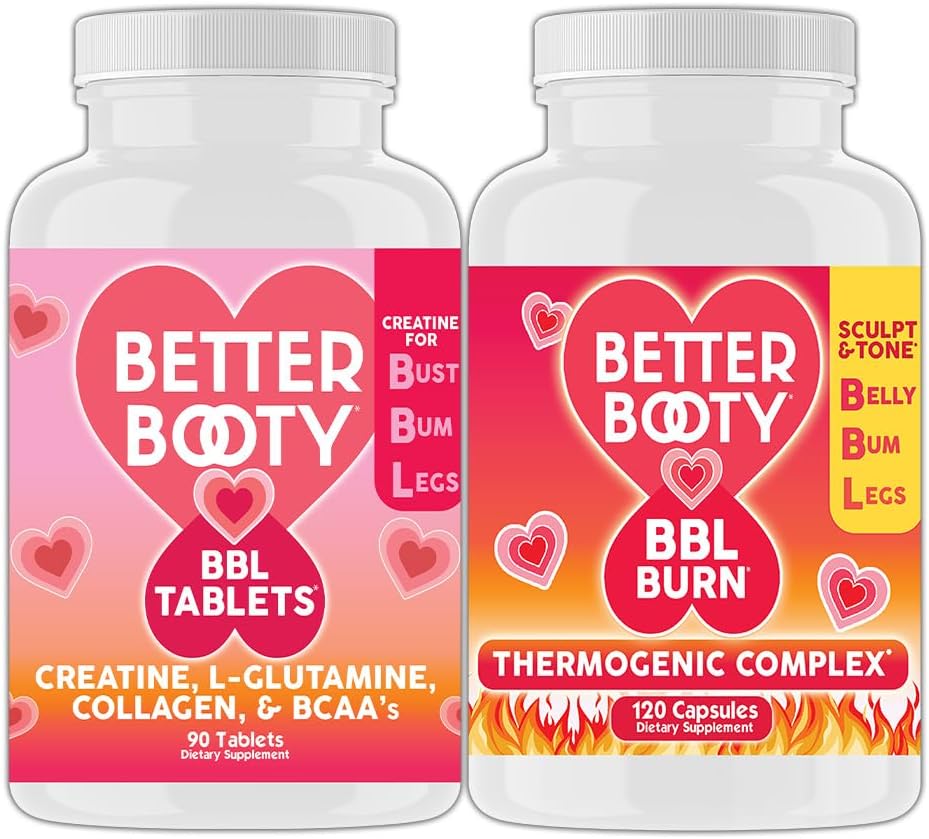 Jezna dopolnila boljši Booty ženske kreatin BBL Combo: BBL tablete (90ct) w. Kreatin, glutamin, BCAA, kolagen + BBL opekline termogene kapsule (120ct)