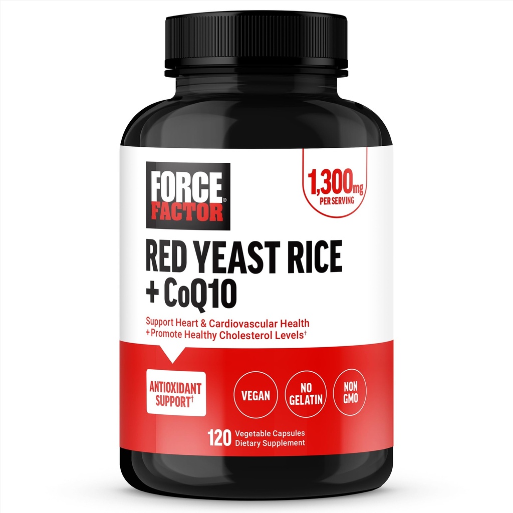 FORCE FAKTOR RDEČI KVAS IN CoQ10 dodatek za antioksidant podporo, ne-GMO, Vegansko-prijateljski, Premium kakovosti, 120 kapsul