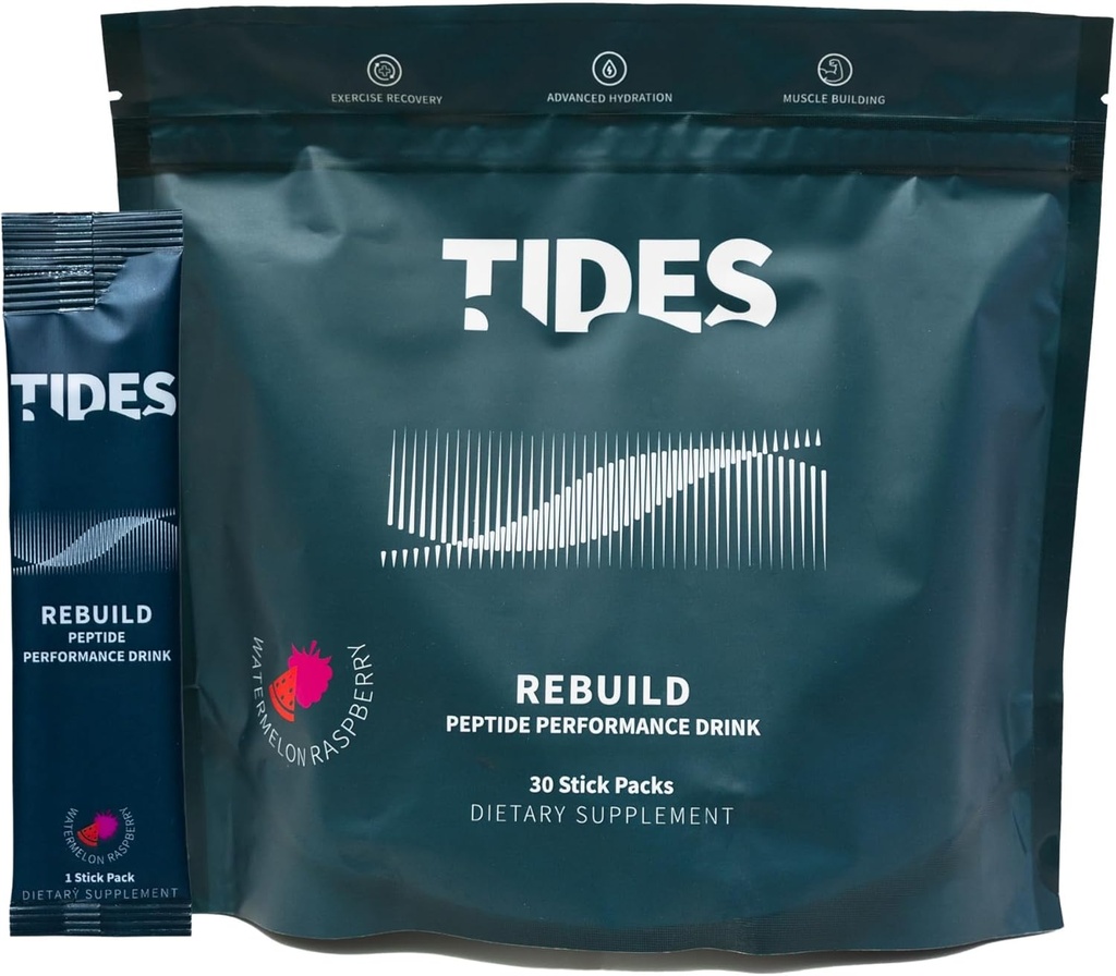 Tides Rebuilding Complex Peptide Stick Pack, Watermelon malina, Aromatizirana pijača v prahu Mix Packs for Muscle Health Support, 30 Packs