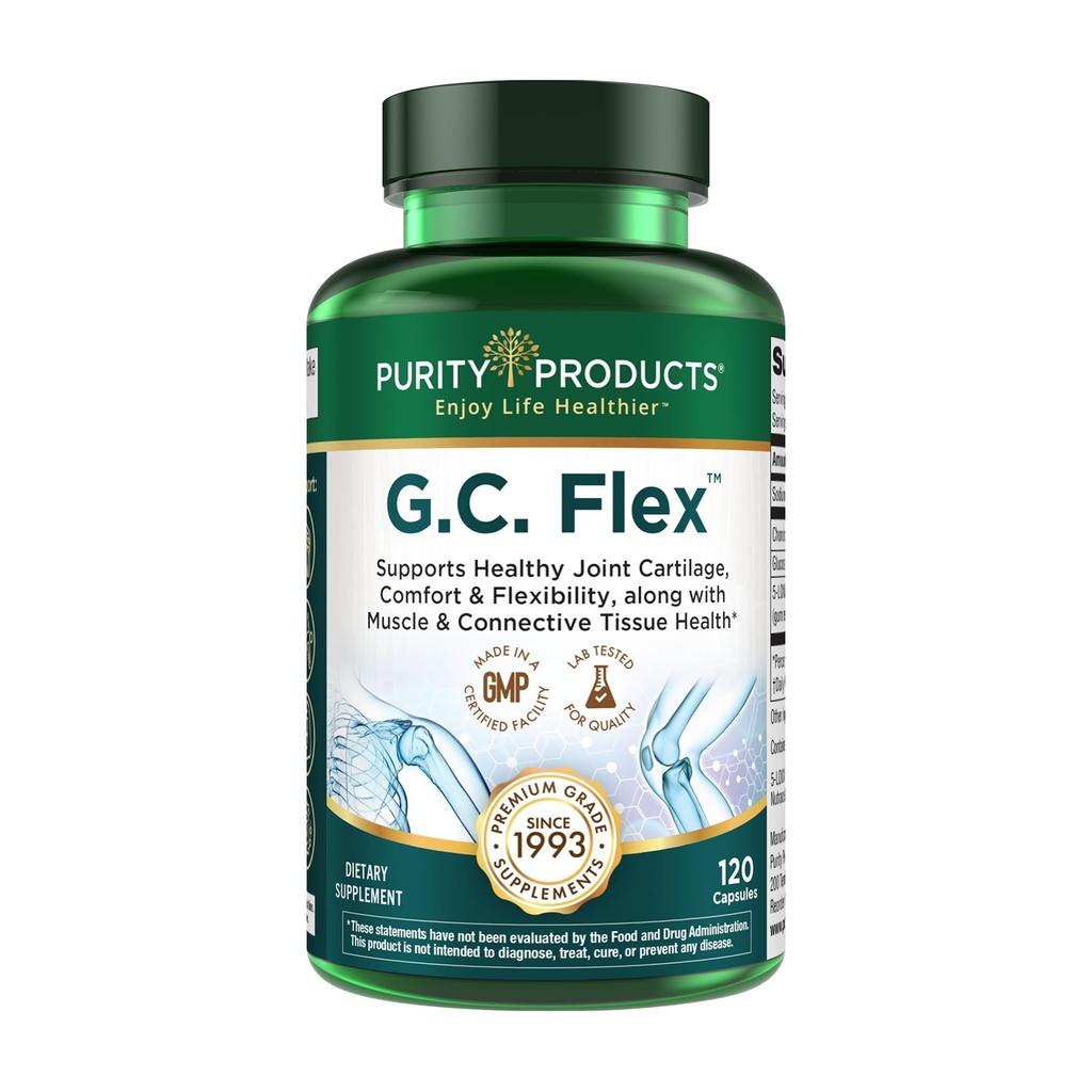 Produkti čistosti G.C. Flex (glukozamin in hondroitin sulfat Super Formula) - Podpira skupno + kartilažno zdravje + zdrave mišice + povezano tkivo - spodbuja prilagodljivost sklepov - 90 kapsul iz