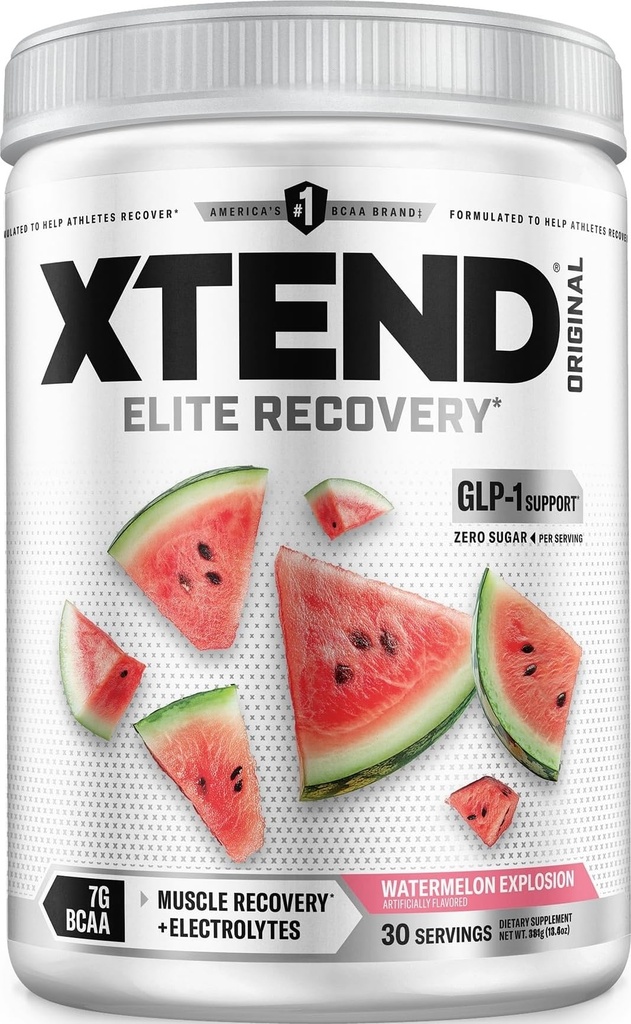 Xtend Original BCAA Powder, 7g BCAA in 2,5g L-glutamin za mišično regeneracijo Hidracija in lean mišice, sladkor brez intra in post vadbe pijača z elektroliti, vodne melone eksplozija, 30 Servinga