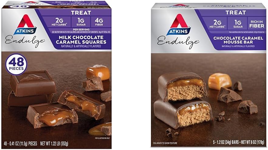 Atkins Endulge mleko čokolada Karamele Trgi 48 Count & Chocolate Karamela Mousse Bars 5 Count