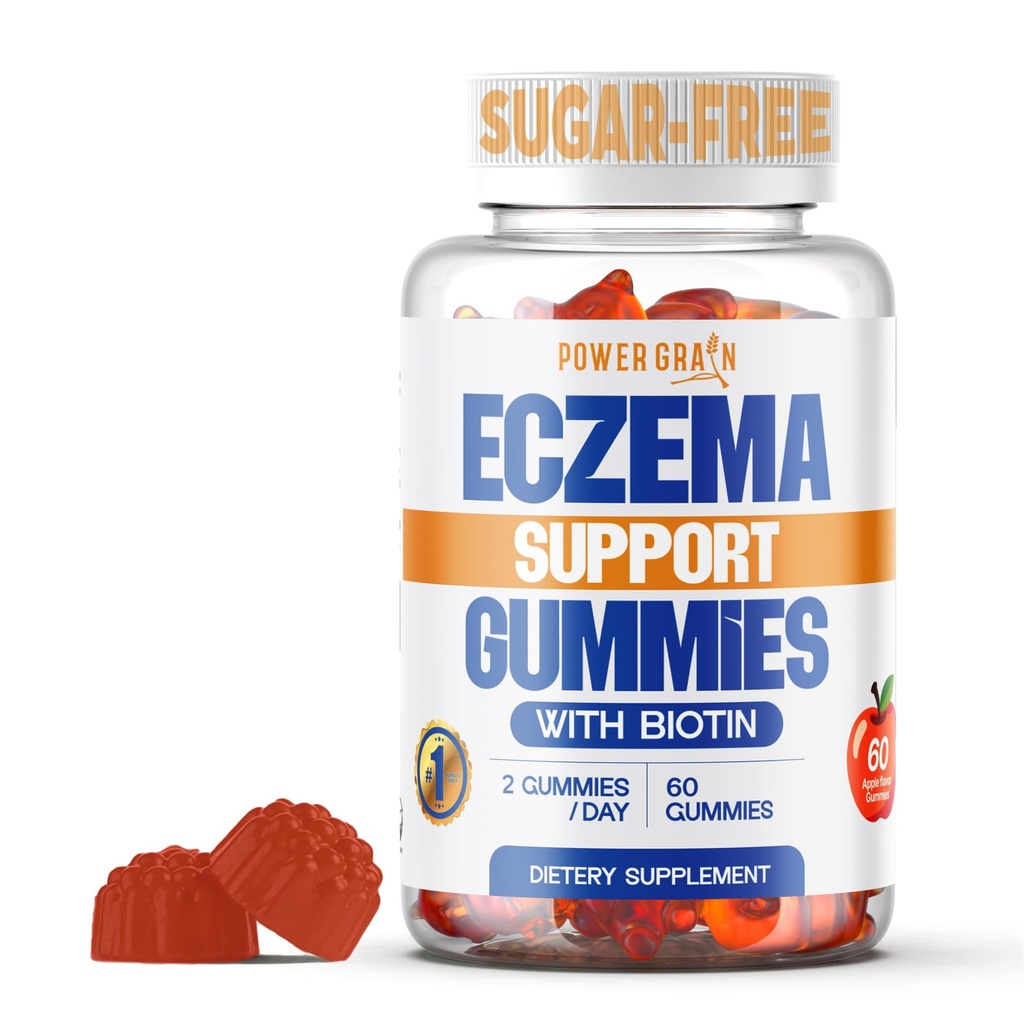 Sladkor brez ekcema zdravljenje Gumies - ZDA Made - 50+ Vitamini in probiotiki za čisto, hidrirano kožo - Blažilno srbenje, pomirja rdečino in povečuje zdravje kože (60 Gumies)