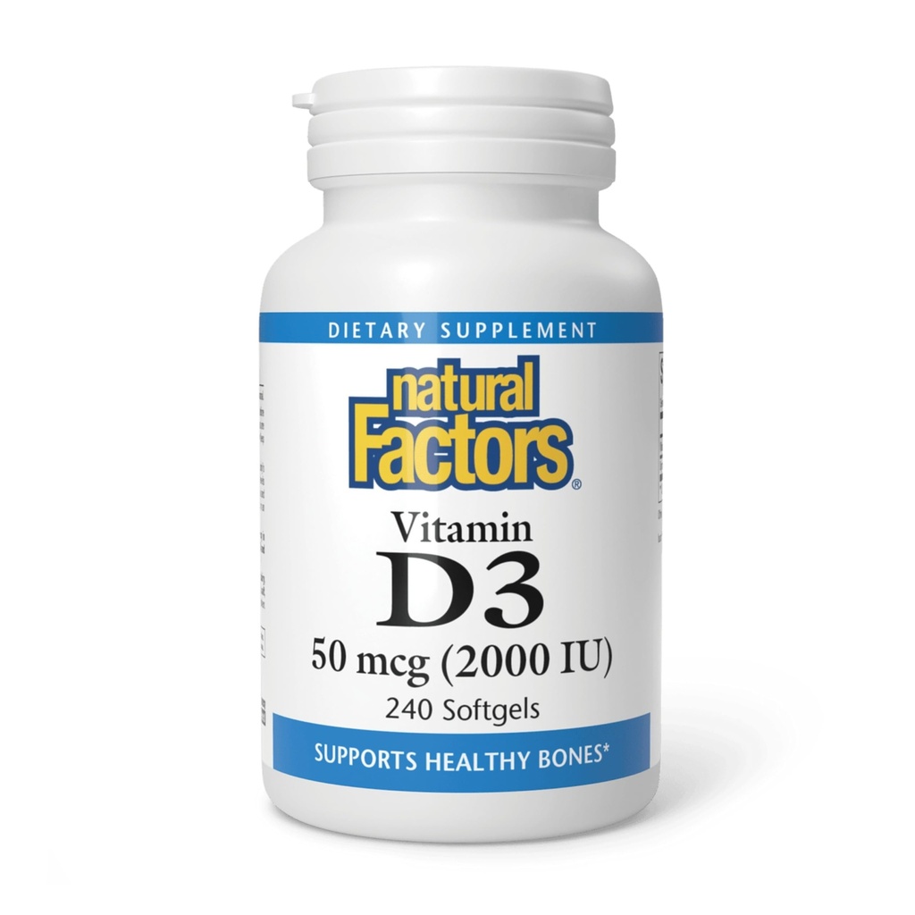 Naravni dejavniki - Vitamin D3 2000 IU, Podpira zdrave kosti, 240 Soft Gels