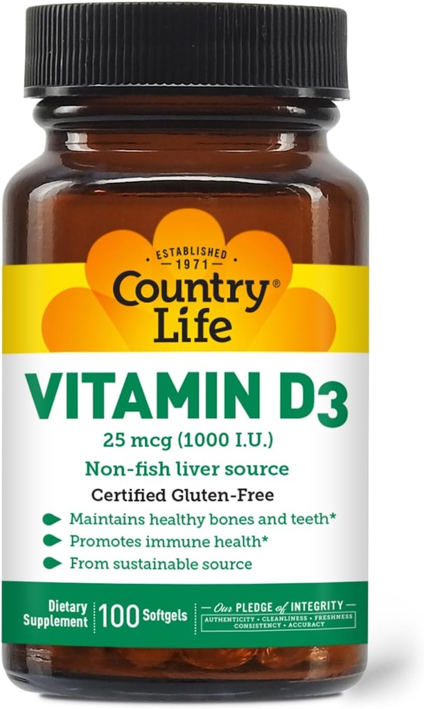 Država Life Vitamin D3, Neriba 1000 IU, 100 Softgels, Certified Gluten Free