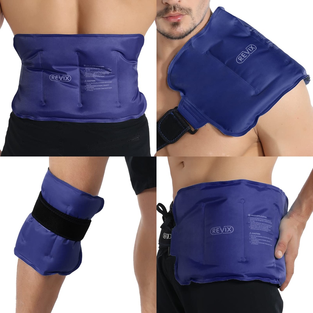 REVIX Ledeni paket za poškodbe Repusible Gel za spodnji del hrbta, Hladni paketi za hrbtna ramena, komolec, kolk, noga, zaviti okrog celotnega kolena, mehko hladno kompresijo,16 × 9" mornarica