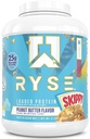 RYSE naložen Beljakovinski prah - Peanut Butter - 25g izolat sirotkinih beljakovin in koncentrat s prebiotičnimi vlakni in MCT - Nizki ogljikovi hidrati, nizek sladkor, prebavni - 54 Serving / 4 lb Tub